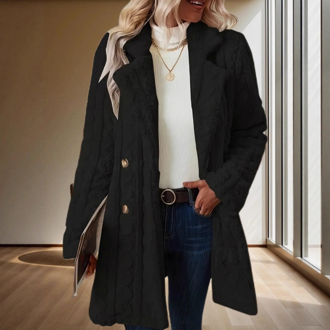 Ladies Elegant Knit Coat with Double Sewn Buttons Lune London