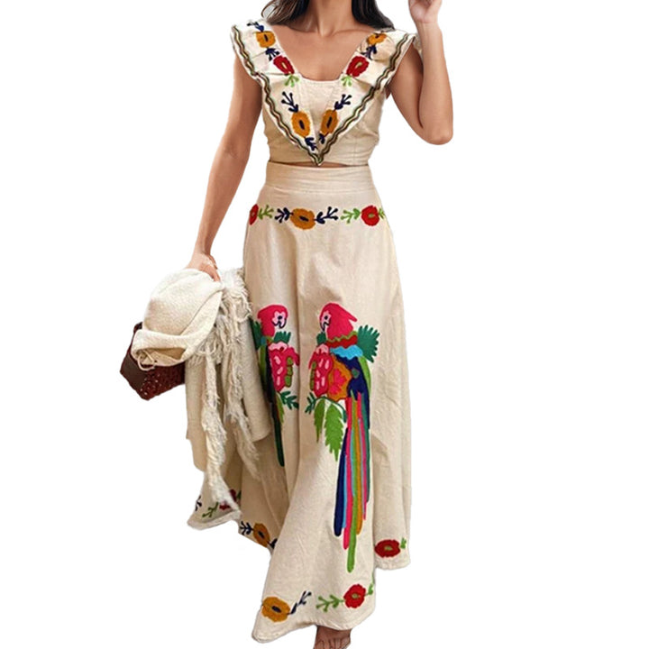Robe Maxi Élégante pour Femmes avec Broderie Artistique et Manches Volantes Chic & Stil
