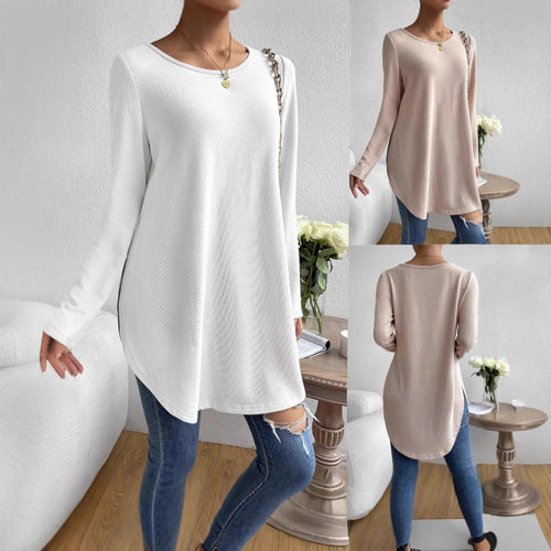 Casual long sleeve t-shirt for women with asymmetrical hem and comfortable round neck Amarae