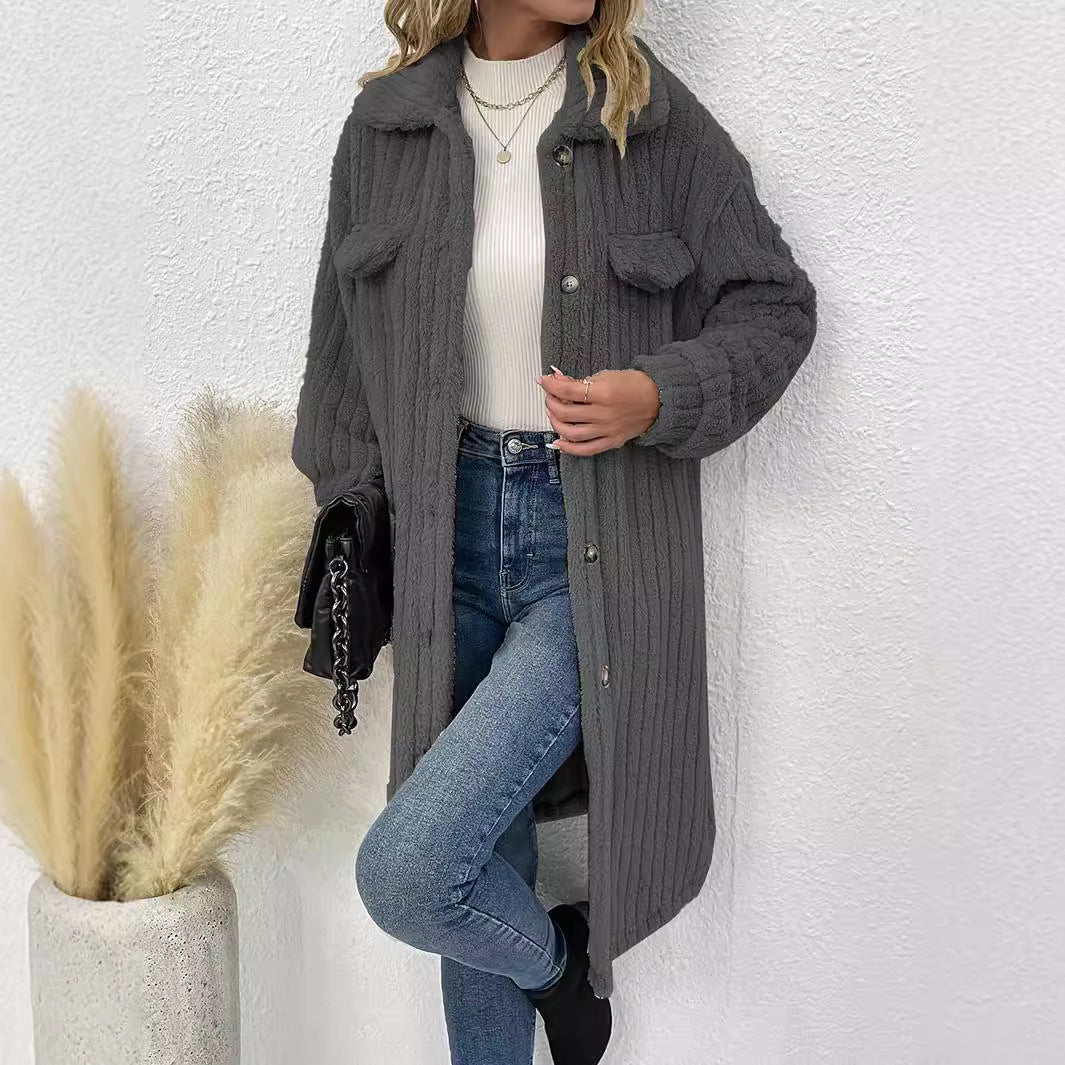 Ladies Comfortable Long Waffle Coat with Pockets and Button Closure Lune London