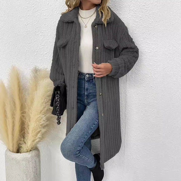 Ladies Comfortable Long Waffle Coat with Pockets and Button Closure Lune London