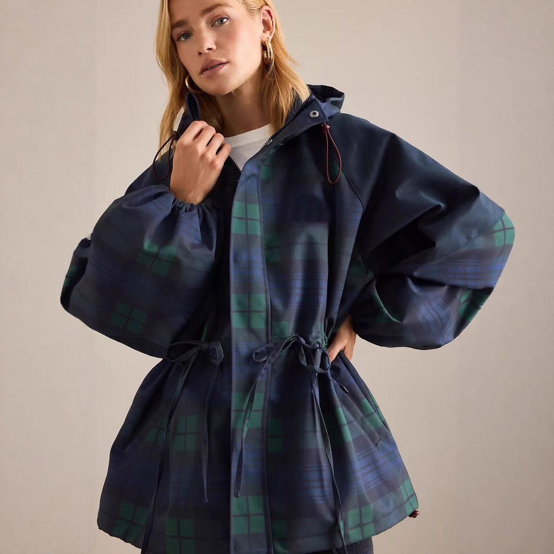 Veste décontractée pour femme avec un motif à carreaux tendance et ceinture ajustable Chic & Stil