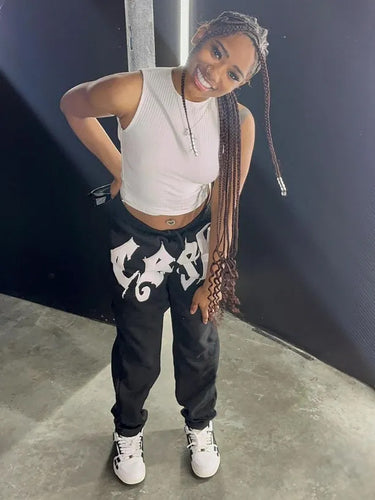 Slim fit sporty women's jogger pants with eye-catching writing Amarae