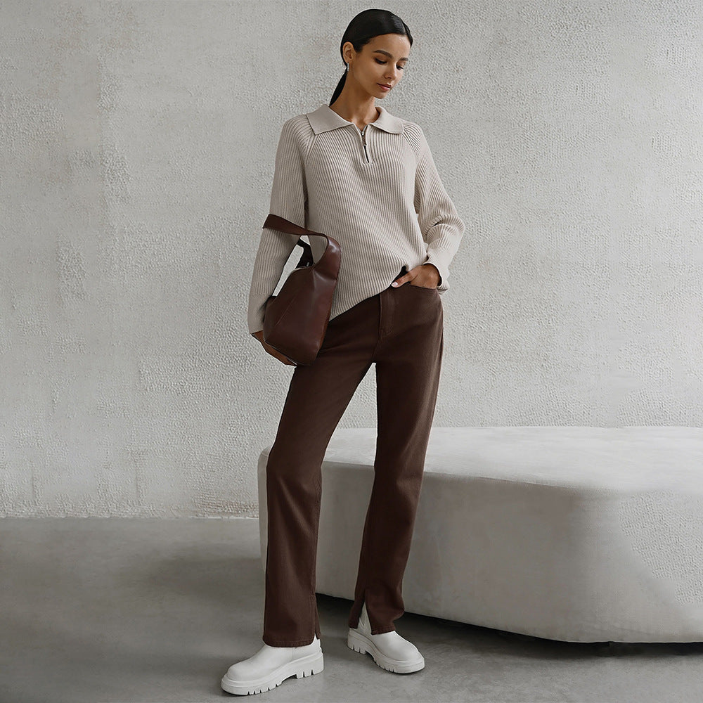 Pull-over en maille côtelée pour dames en mélange de coton doux Chic & Stil