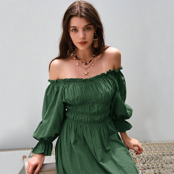 Robe maxi femme en élégant style décolleté avec manches bouffantes froncées Chic & Stil