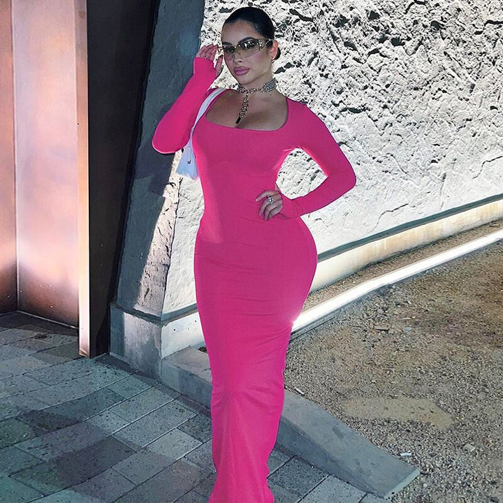Fitted long sleeve maxi dress for women with square neckline Lune London