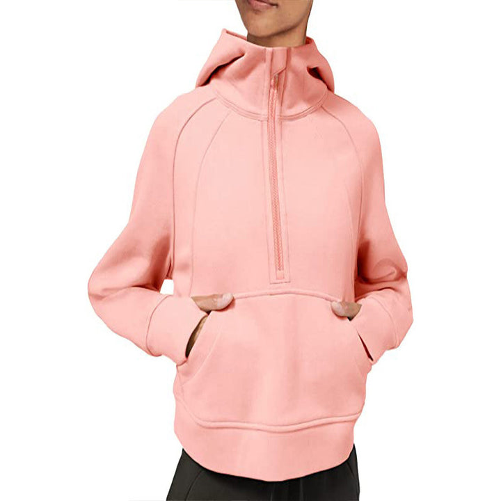 Ladies fleece hooded sweatshirt with half-zip Lune London