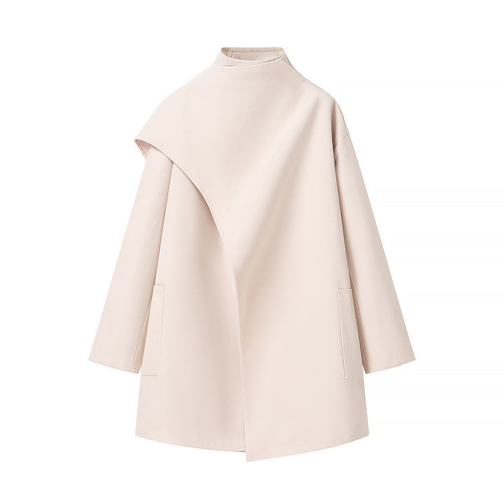 Women's short coat with high roll collar, cape detail, and patch pocket Amarae