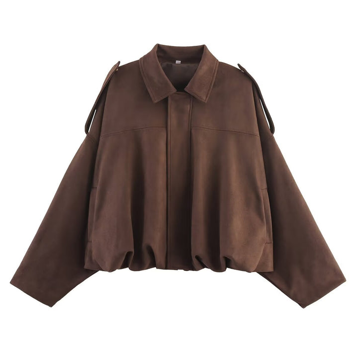 Women’s Oversized Cropped Jacket with Balloon Hem and Shoulder Cutouts Amarae