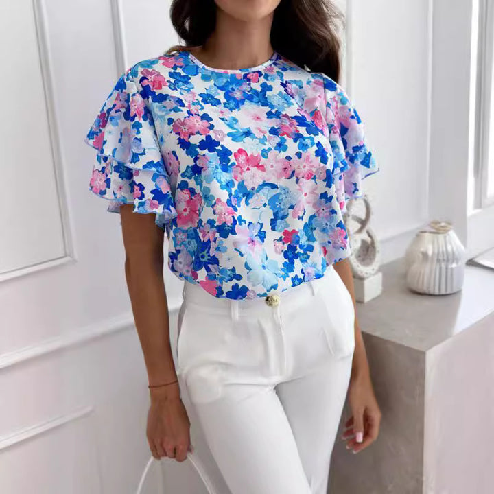 Ladies Fluid Floral Pattern Blouse Lune London