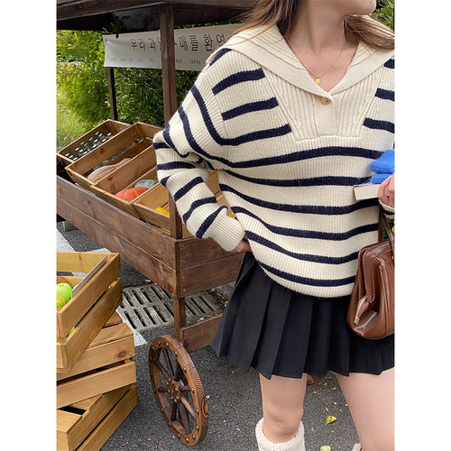Ladies classic knit sweater with maritime stripes Chic & Stil