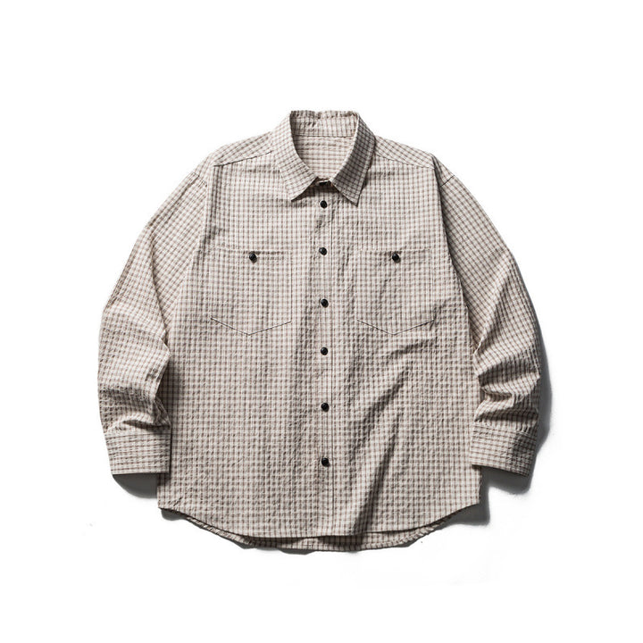 Men's Oversize Check Shirt made of textured cotton blend with chest pockets Amarae