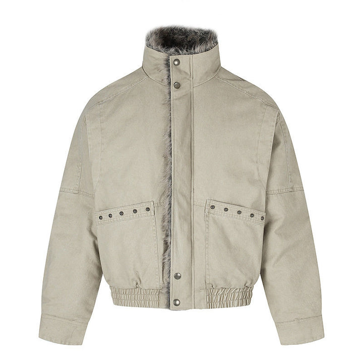 Ladies short bomber jacket with faux fur lining, stand collar and elastic waistband Amarae