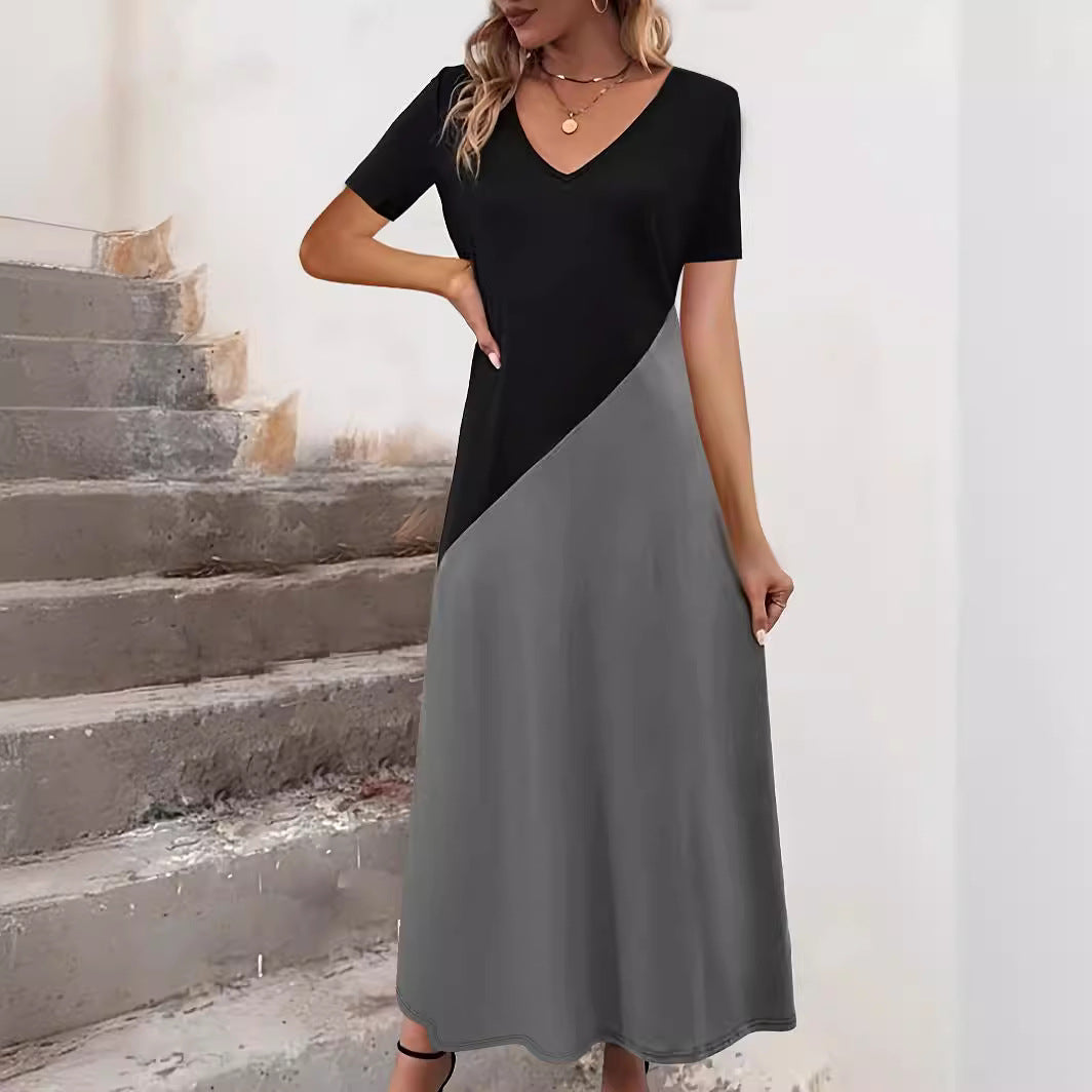 Chic and Stylish Women's Color-Block Maxi Dress