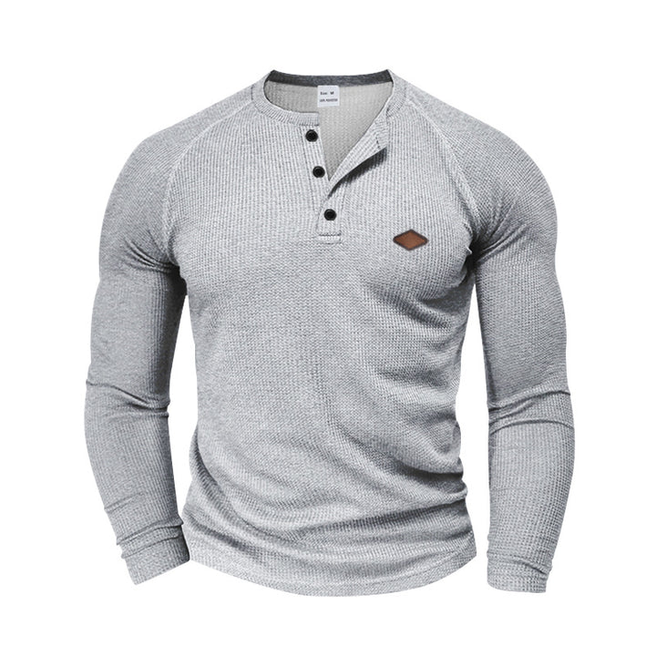Men's Long Sleeve Henley T-shirt with Textured Fabric and Trendy Button Design Lune London