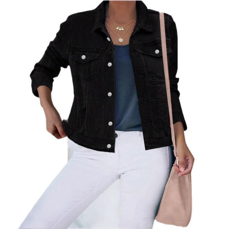 Ladies Short Cropped Tailored Denim Jacket in Trucker Style with Silver Buttons Amarae