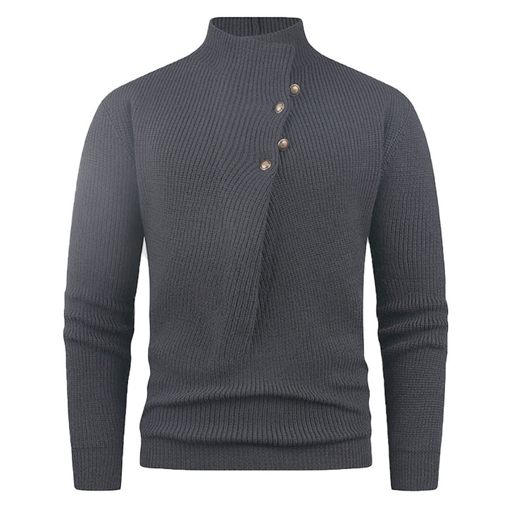 Knitted sweater for men with a modern high collar and decorative buttons Lune London