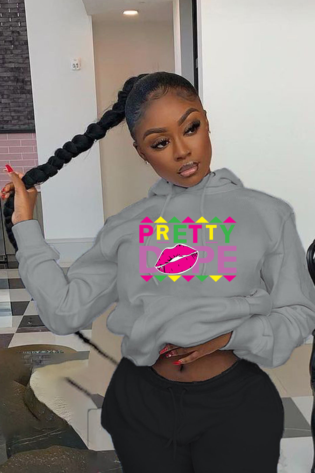 Ladies Hoodie with Creative Graphic Print Amarae