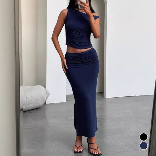 Women's set of off-the-shoulder top and maxi skirt in gathered design Amarae