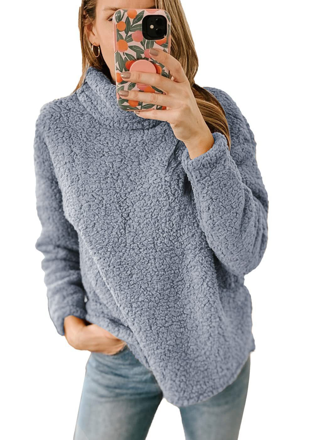 Ladies Cozy Fleece Sweater with High Collar and Textured Design Lune London
