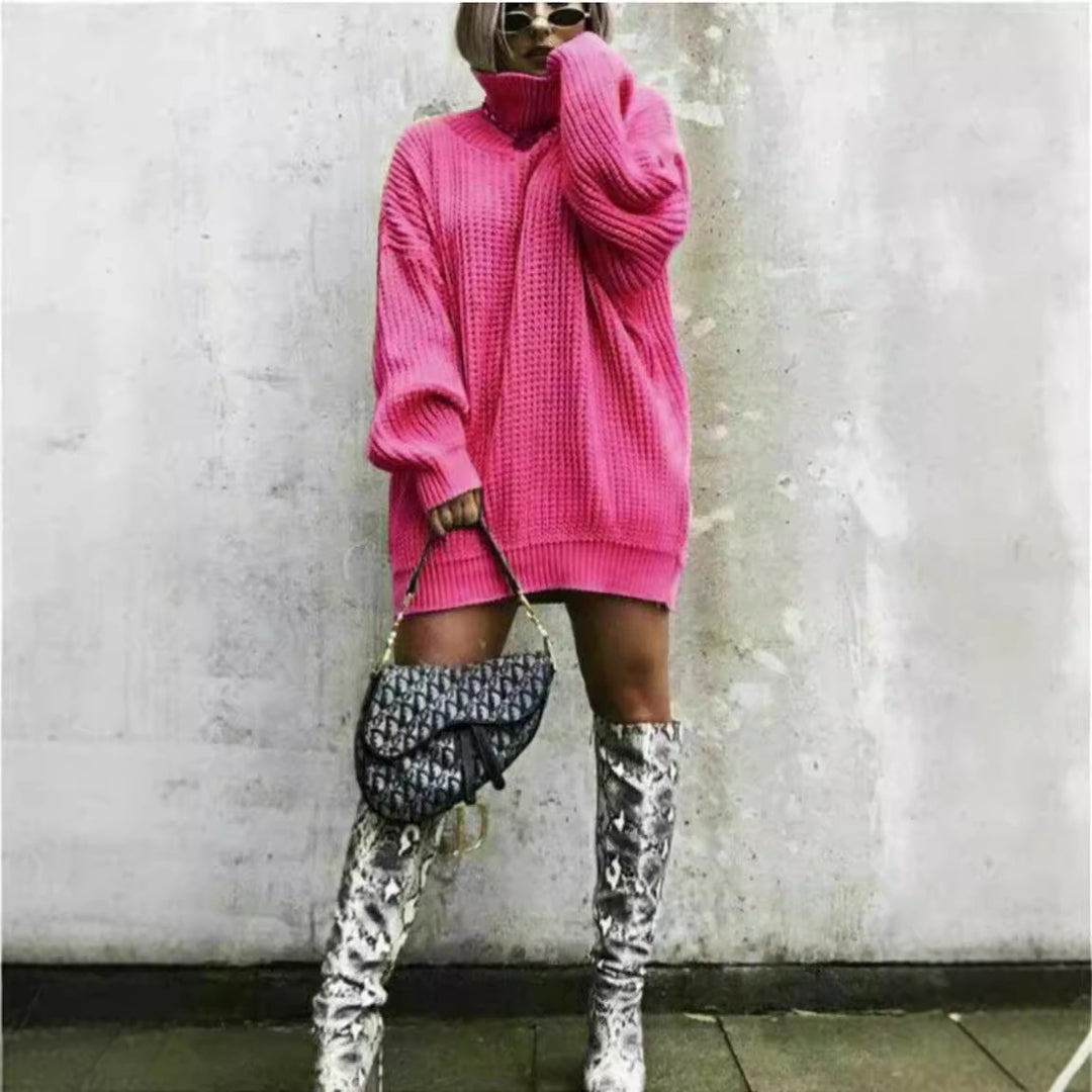 Oversized knit sweater for women with high collar and honeycomb pattern Lune London