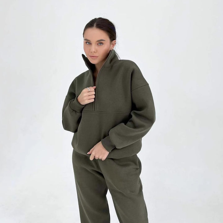 High-performance women's sweatshirt in fleece with high collar and zip Lune London