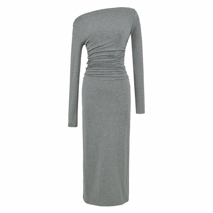 Women One-Shoulder Midi Dress with Long Sleeve and Side Gathering Amarae