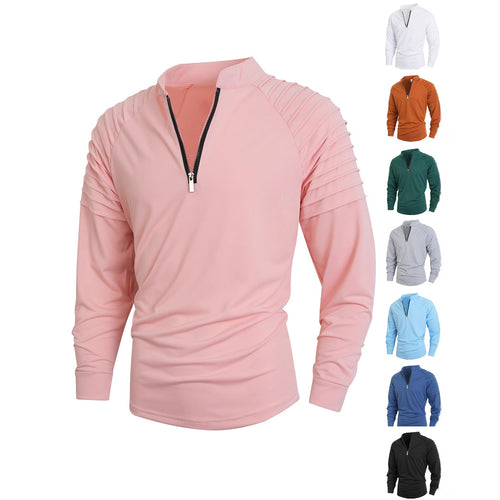 Men's long sleeve shirt with modern high collar and zipper Amarae