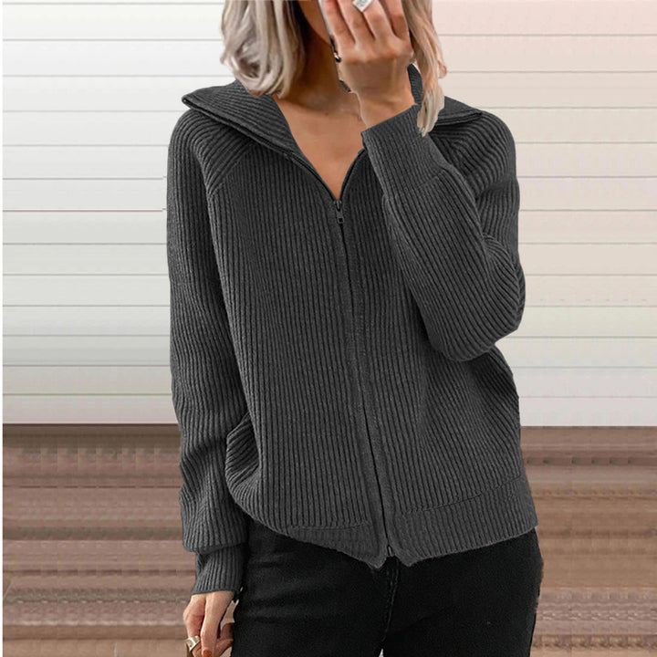 Women's knit hoodie jacket with textured ribbed design Lune London