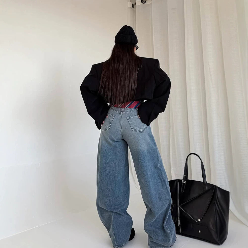 Women Cropped Boxy Short Blazer with Boxy Silhouette and Extra Long Sleeves Amarae