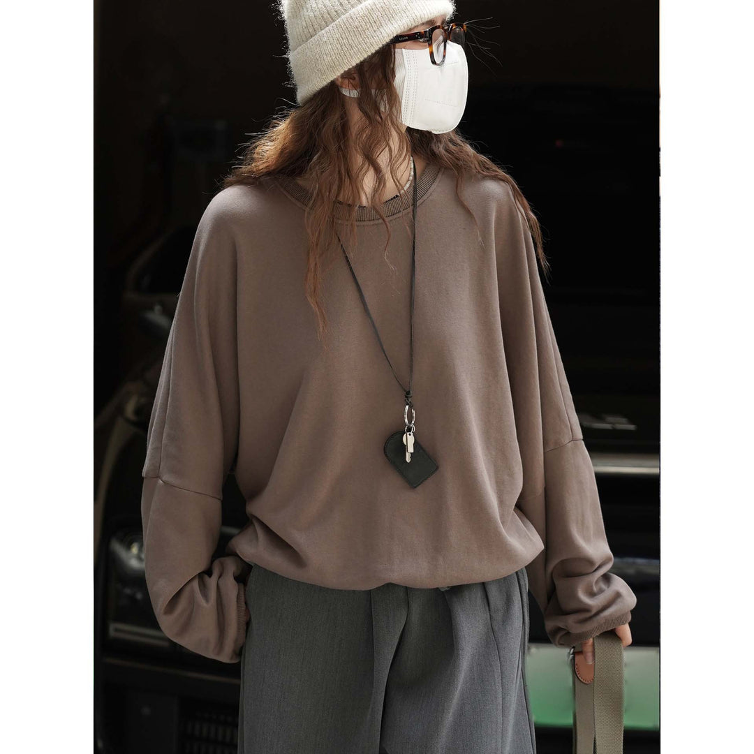 Women's Relaxed-Fit Cotton Sweatshirt with Dropped Shoulder and Rounded Hem Amarae