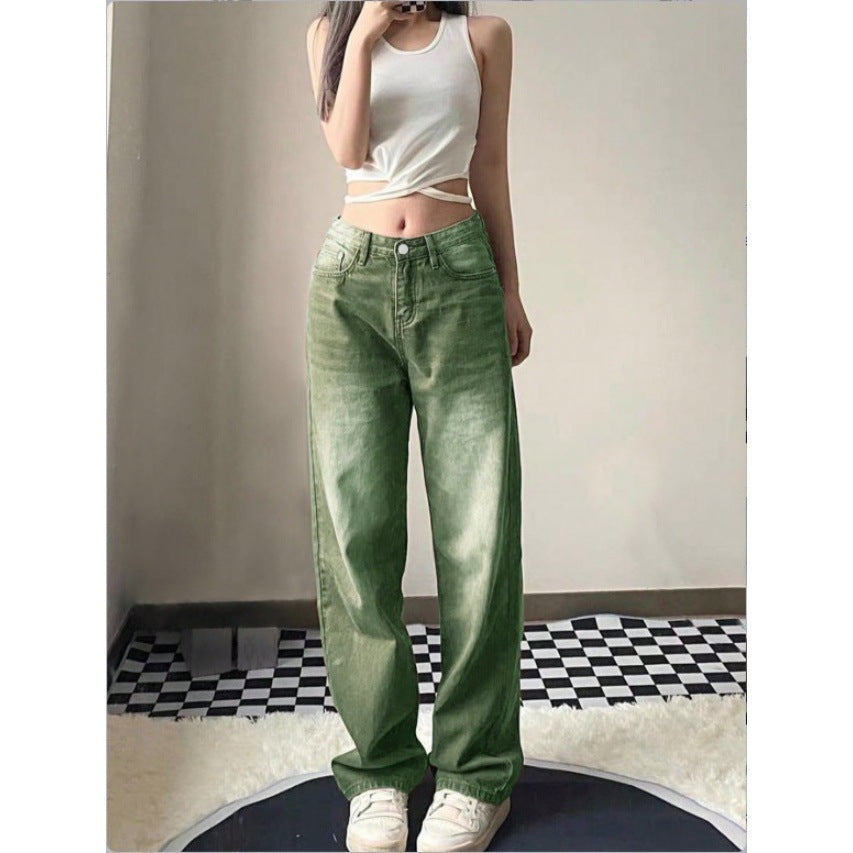 Ladies high-waisted wide denim jeans with straight leg and vintage wash Amarae
