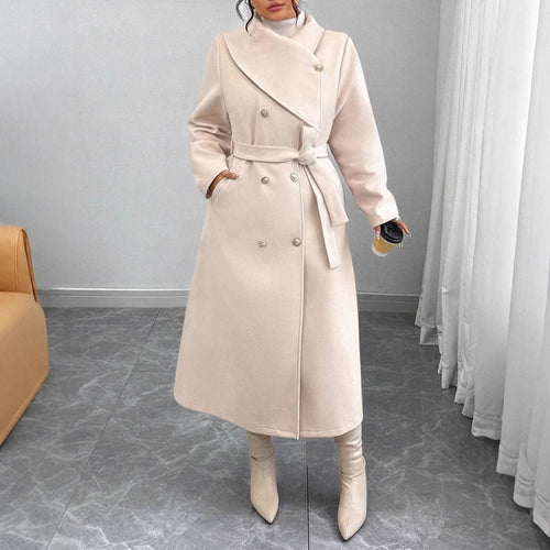 Manteau en laine élégant et chaud pour femmes avec patte de boutonnage double et une ceinture Chic & Stil