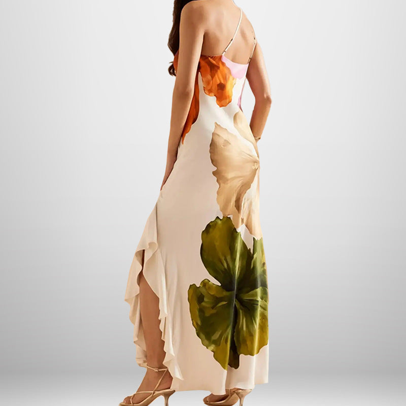 Robe maxi pour dames avec motif floral et décolleté asymétrique Chic & Stil