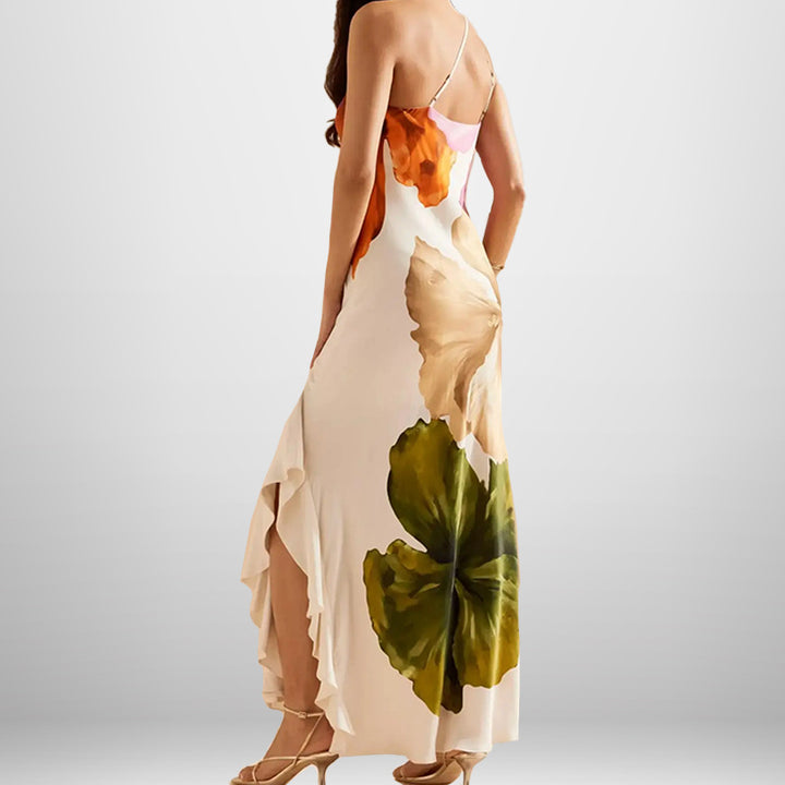 Robe maxi pour dames avec motif floral et décolleté asymétrique Chic & Stil