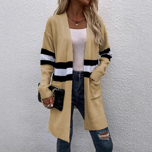 Fashionable striped knit cardigan for women with open front Amarael