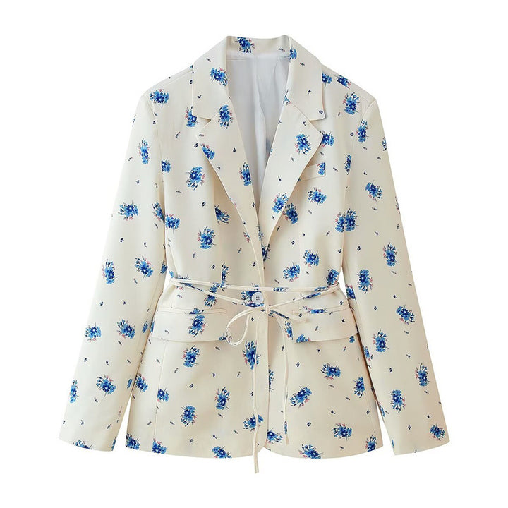 Fitted blazer jacket for women with floral print and belt Lune London