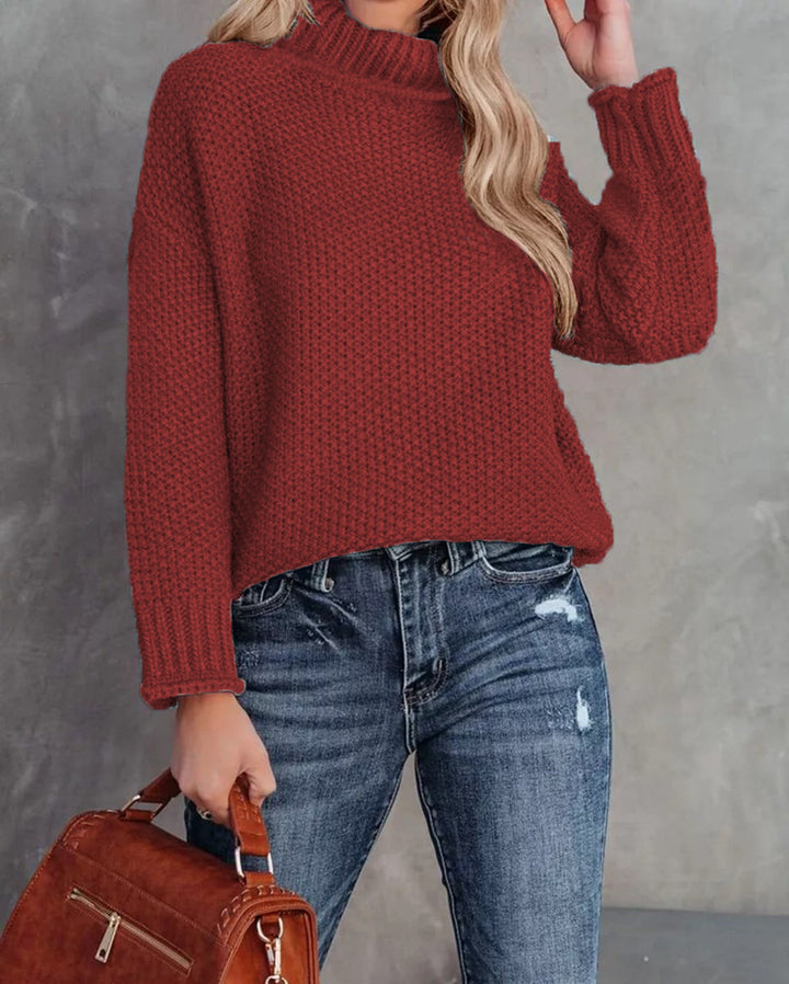 Comfortable knitted sweater for women with a high collar and airy structure Lune London