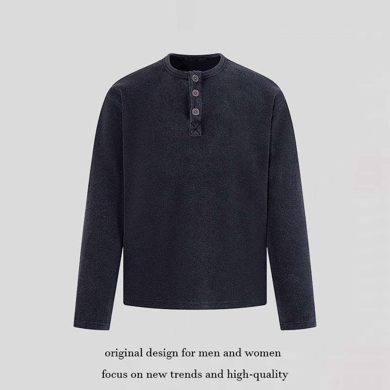 Men's Waffle Knit Henley Shirt with Button Placket and Casual Regular Fit Amarae