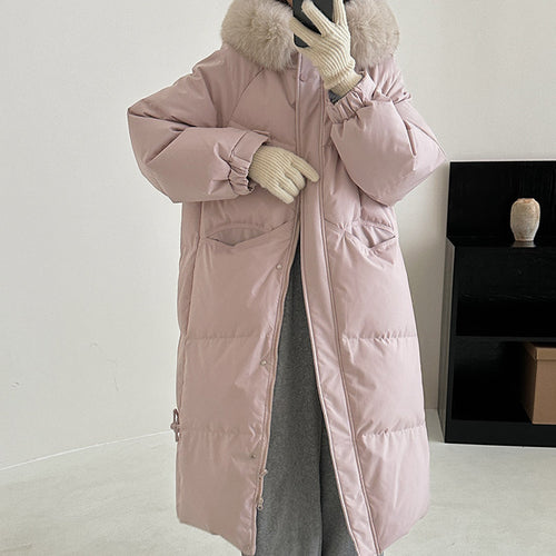 Ladies long winter down jacket with high-quality faux fur collar and practical pockets Amarae