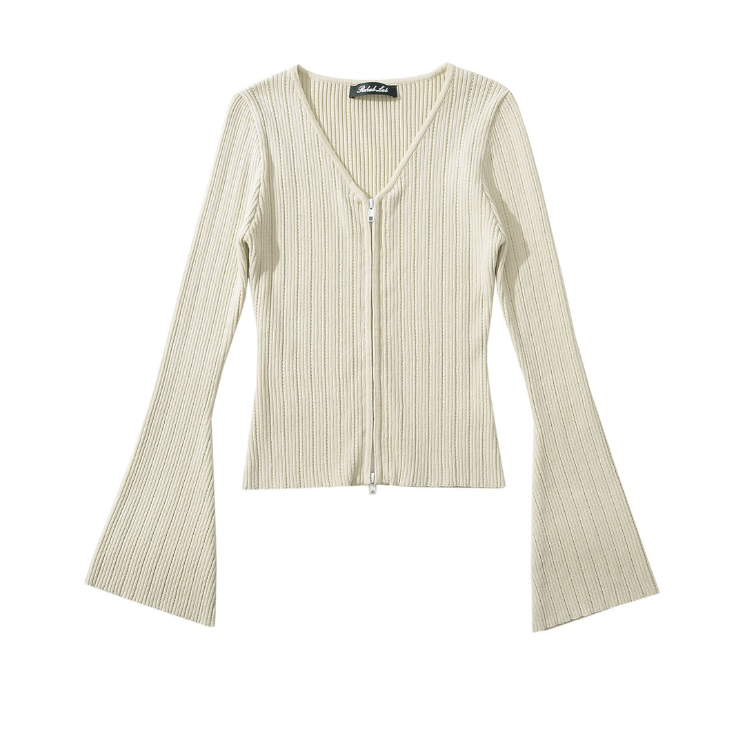 Mesh top for women with plunging V neckline and zipper Lune London
