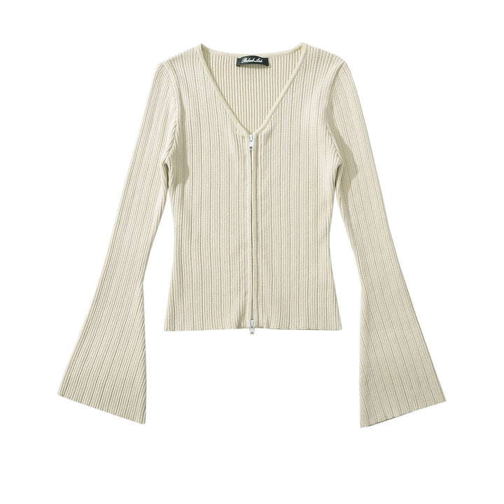 Mesh top for women with plunging V neckline and zipper Lune London