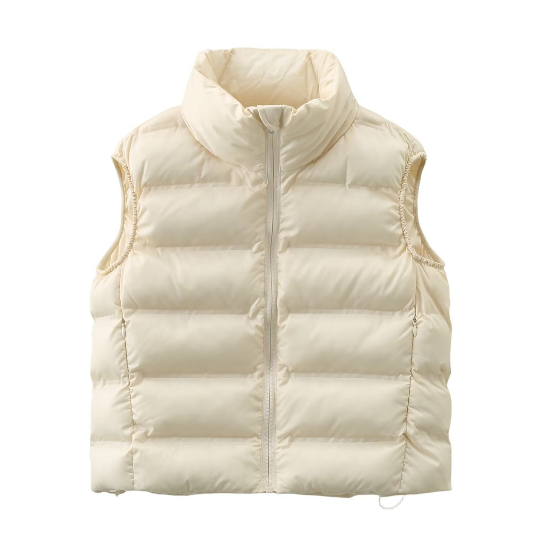 Quilted vest for women with high collar and decorative seams Lune London