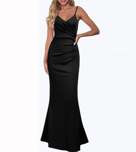 Amarae | Solid Color Slim Fit Flowing Maxi Dress