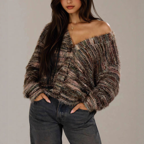Ladies Plush Pullover with Deep V-neck and Loose Fit Amarae