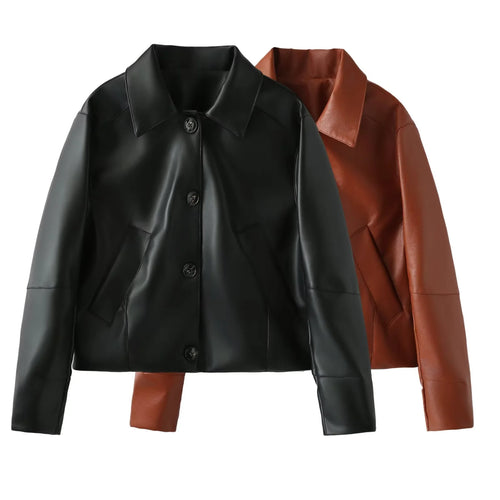 Elegant faux leather jacket for women with a modern silhouette and practical pockets Amarae