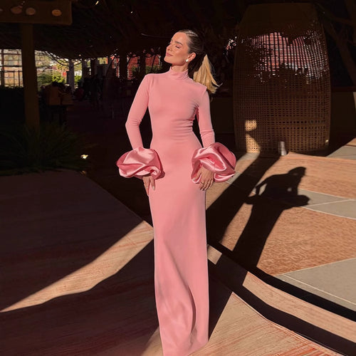 Maxi dress for women with ruffled sleeves and an elegant high neck Amarae
