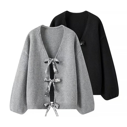 Cardigan en tricot lâche pour femmes avec détails élégants en forme de nœud Chic & Stil