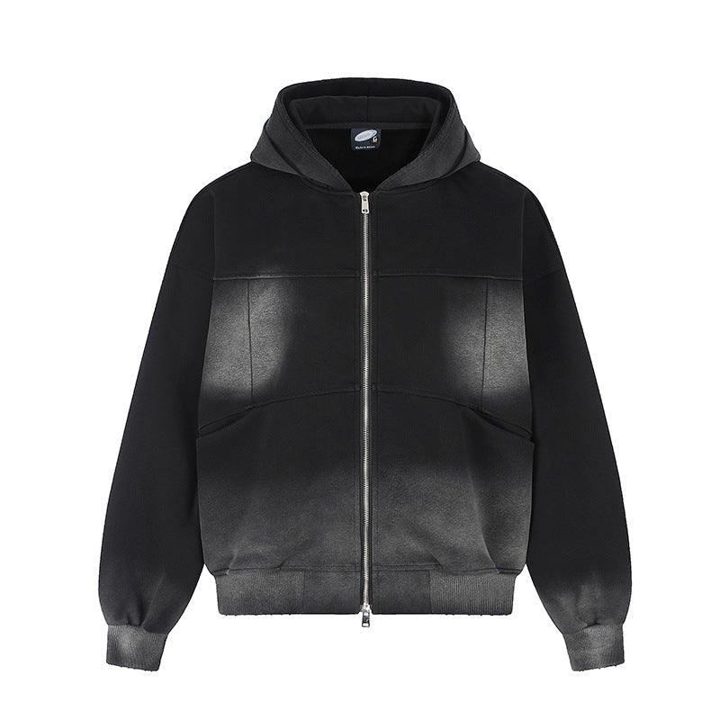 Unisex Hoodie Zip Jacket with Ombre Dyeing, Oversized Silhouette and Kangaroo Pockets Amarae