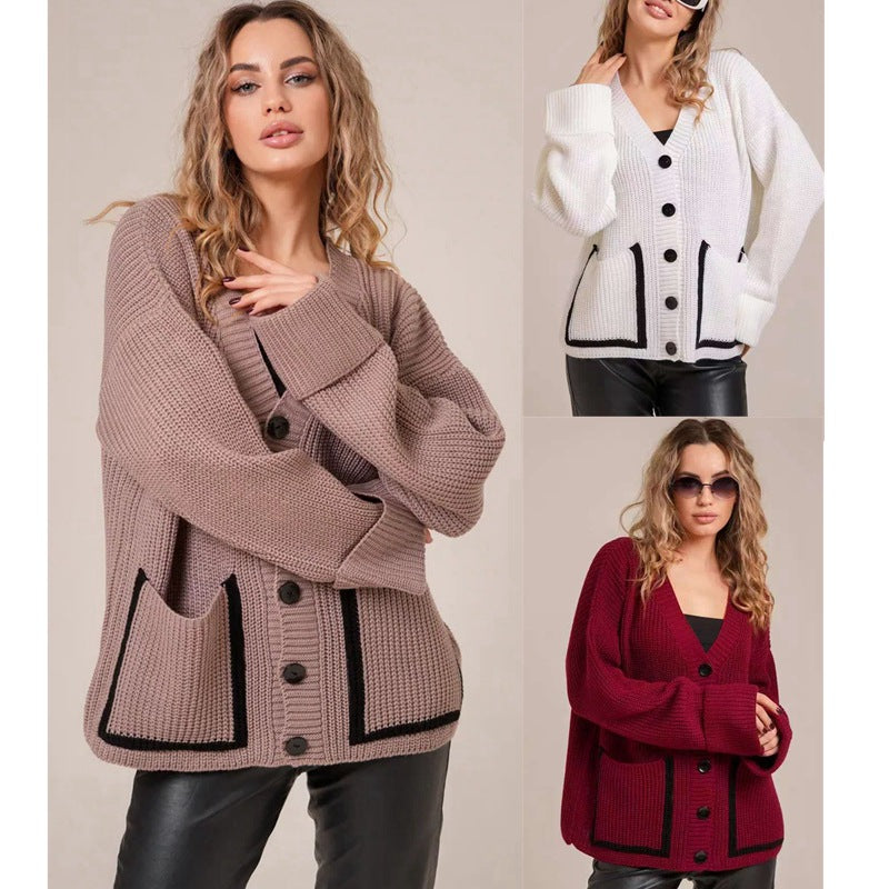 Women Large knitted cardigan with decorative button details and relaxed fit Lune London
